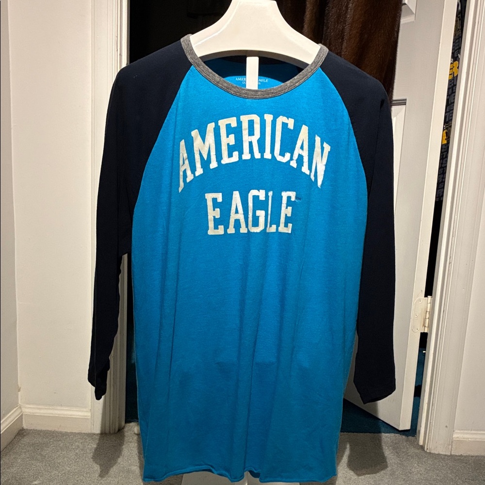 American Eagle Outfitters Blue & Gray Athletic Fit Shirt